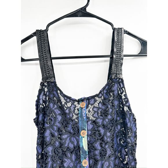 Maaji Blue Sheer Lace Button Front Lace Up Corset Back Swim Coverup Romper Sz M - Picture 4 of 9